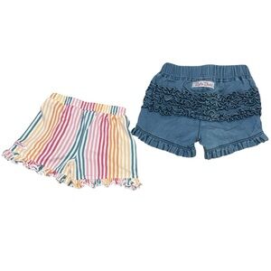 Ruffle Butts Set of Striped and Denim Toddler Shorts
